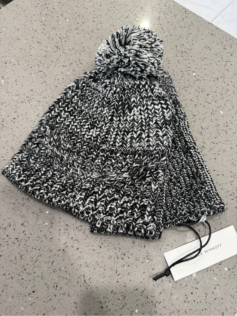 Rebecca Minkoff Black & White Marled Knit Pom Beanie with arm warmer set